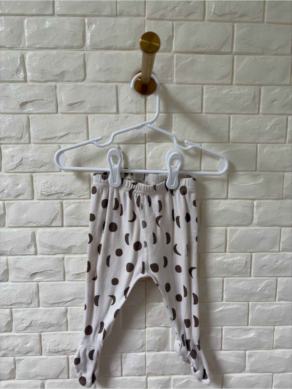Baby Footed Pajama Pants in Cream with Brown Moon Dots